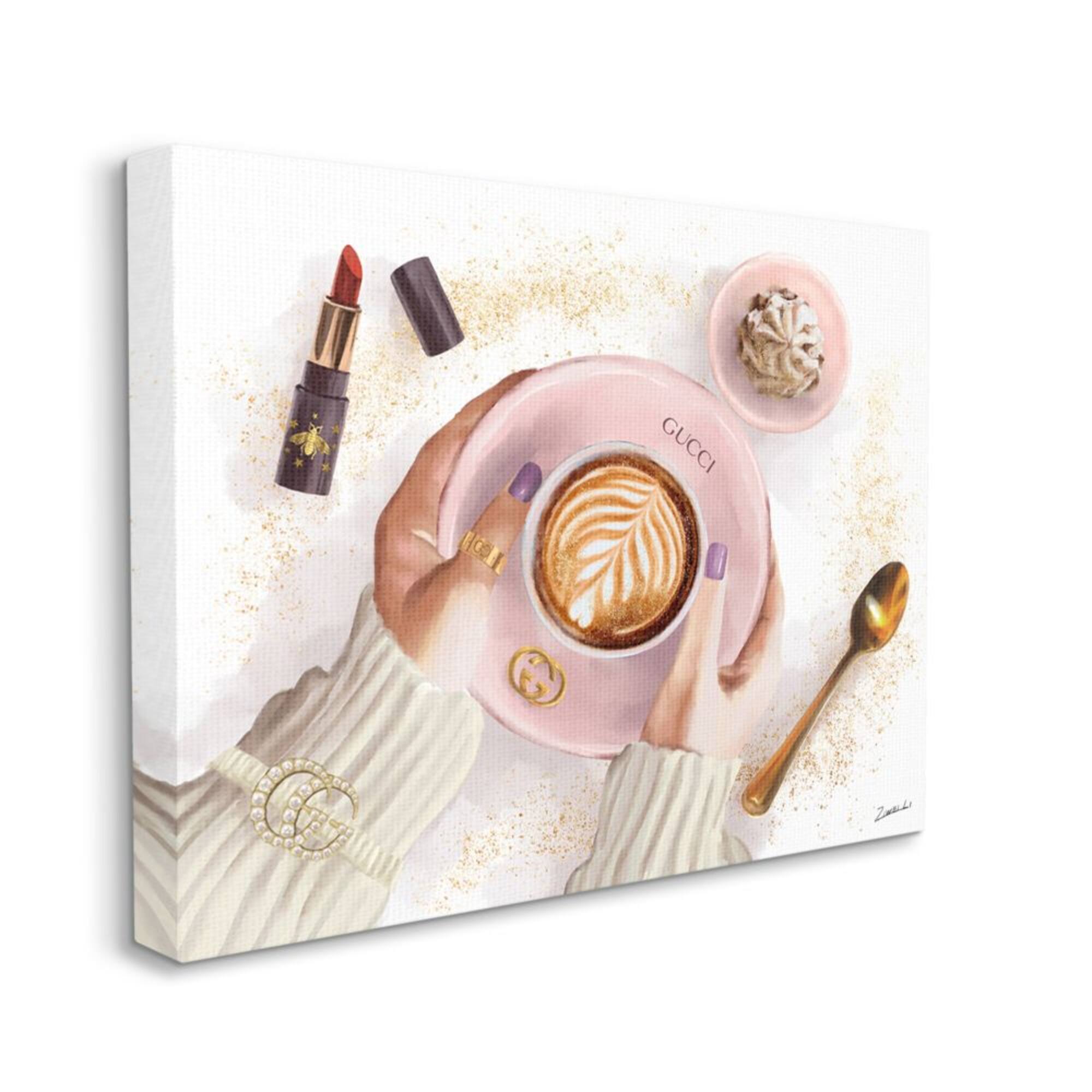 Stupell Industries Women's Glam Fashion Coffee Latte Art Designer Brand Canvas Wall Art